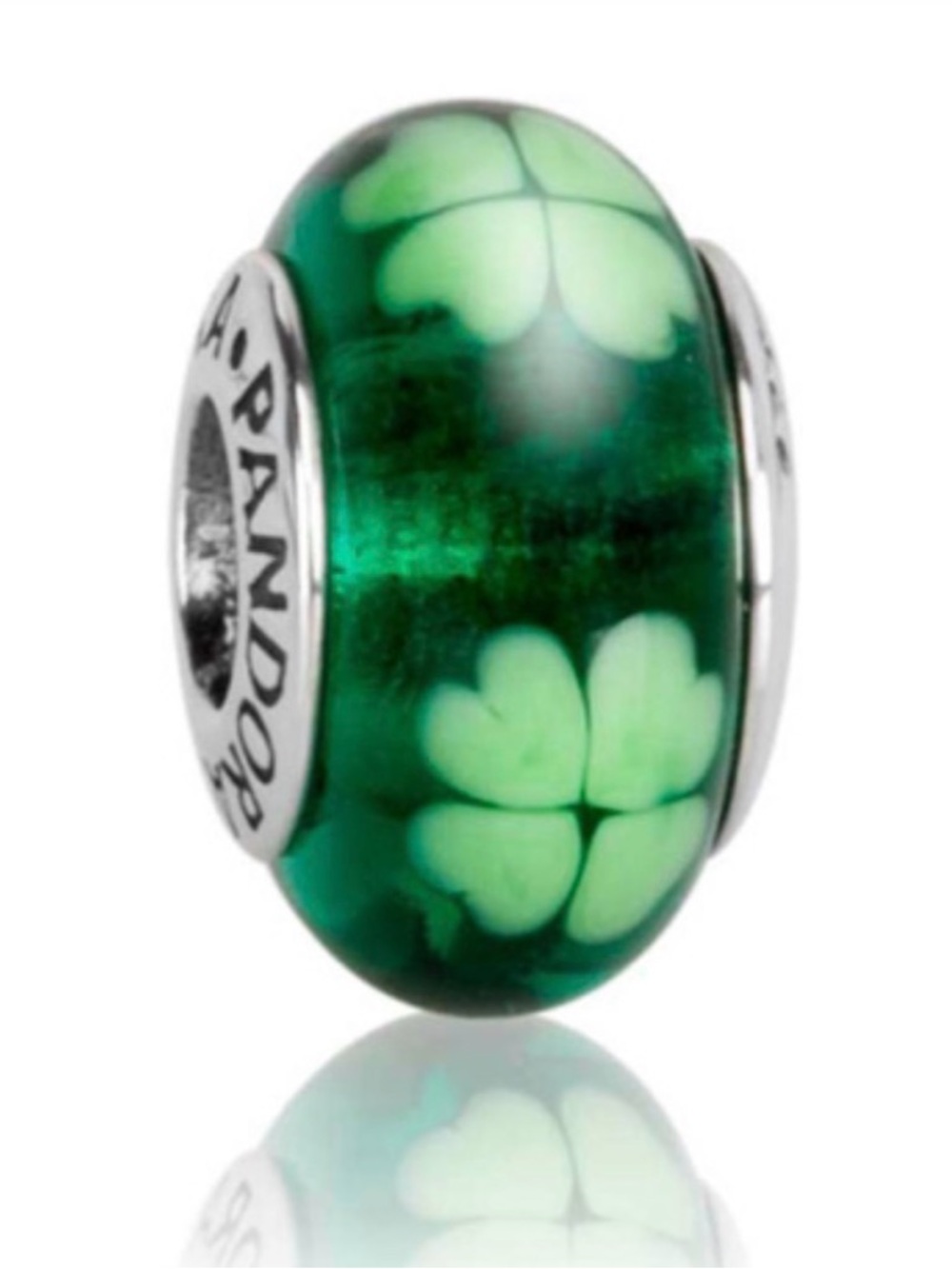 Pandora Kiss Me I’m Irish Shamrock Clover Murano Glass Silver Charm Authentic